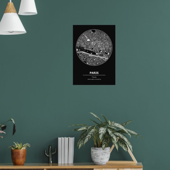 Mapa da cidade de Paris - Poster preto e branco (Sala de Estar 1)