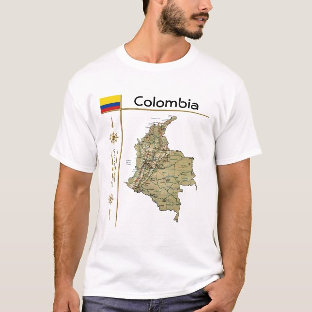 Mapa da Colômbia + Sinalizador + Título T-Shirt (Frente)