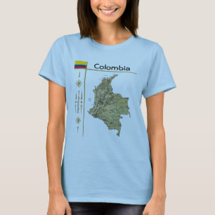 Mapa da Colômbia + Sinalizador + Título T-Shirt