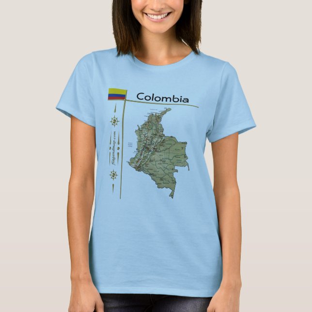 Mapa da Colômbia + Sinalizador + Título T-Shirt (Frente)
