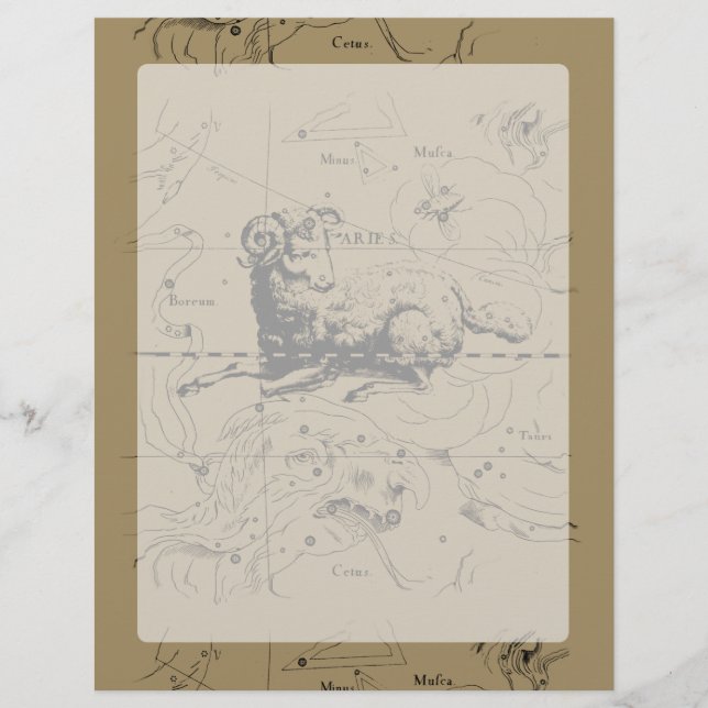 Mapa da constelação de Vintage Aries Hevelius 1690 (Frente)
