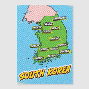 Mapa da Coreia do Sul Ilustrado por pop Art