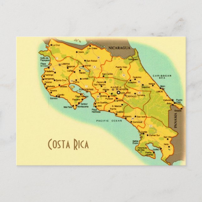 Mapa da Costa Rica Cartão Postal (Frente)