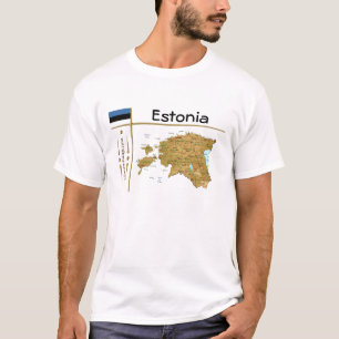 Mapa da Estônia + Sinalizador + Título T-Shirt