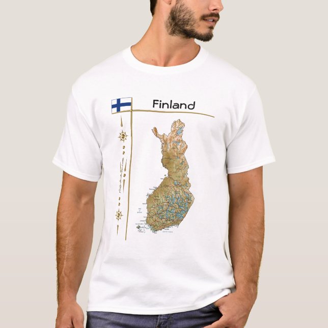 Mapa da Finlândia + Sinalizador + Título T-Shirt (Frente)