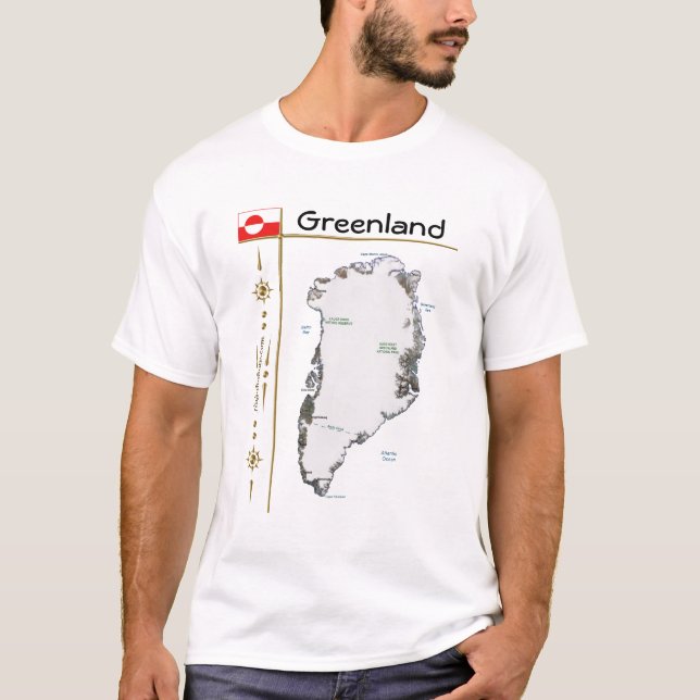 Mapa da Gronelândia + Sinalizador + Título T-Shirt (Frente)