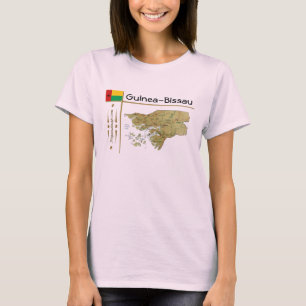 Mapa da Guiné-Bissau + Bandeira + Título T-Shirt