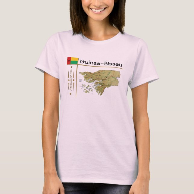 Mapa da Guiné-Bissau + Bandeira + Título T-Shirt (Frente)
