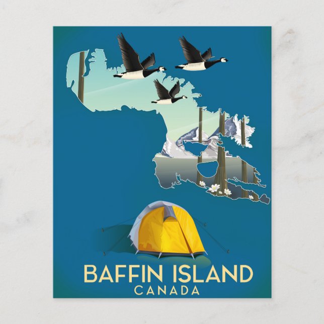 mapa da ilha de Baffin, Canadá, pôster de viagem (Frente)