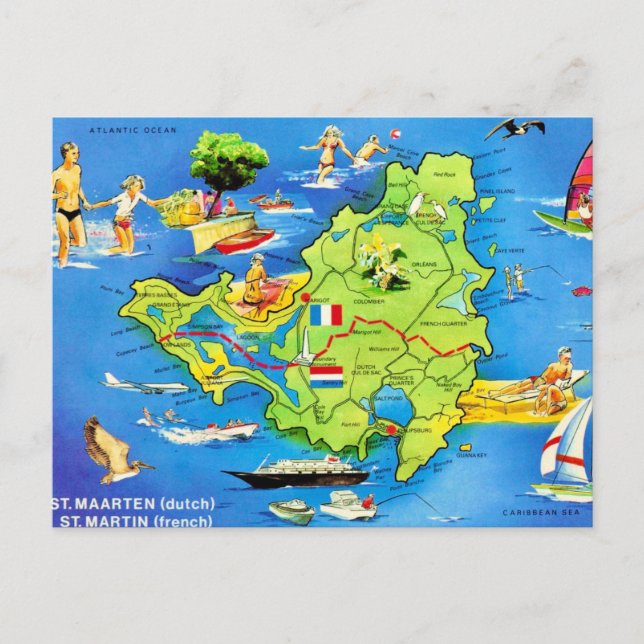 Mapa da Ilha de São Martinho em Cartão Postal (Frente)