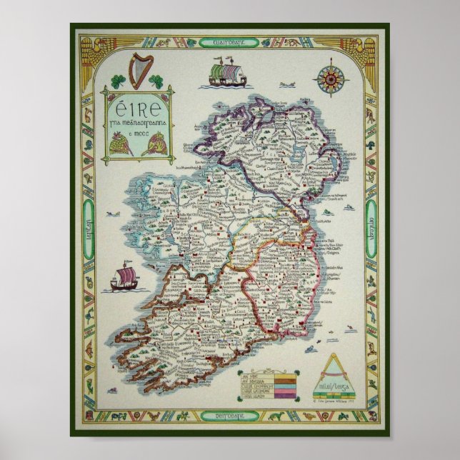 Mapa da Irlanda - Eire Irlandês Erin Poster Impres (Frente)