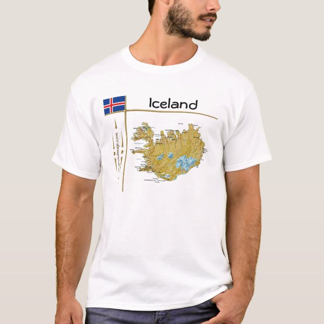 Mapa da Islândia + Sinalizador + Título T-Shirt (Frente)