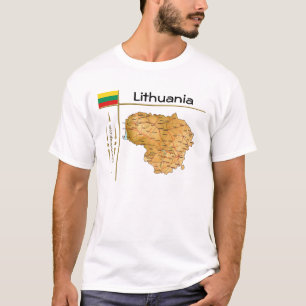 Mapa da Lituânia + Sinalizador + Título T-Shirt