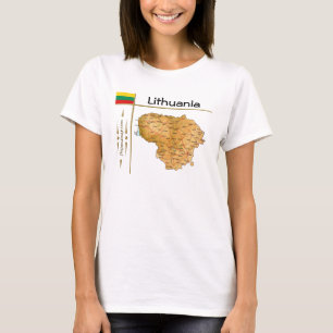Mapa da Lituânia + Sinalizador + Título T-Shirt
