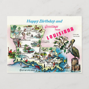 Mapa da Louisiana Vintage Ocasião Cartão Postal