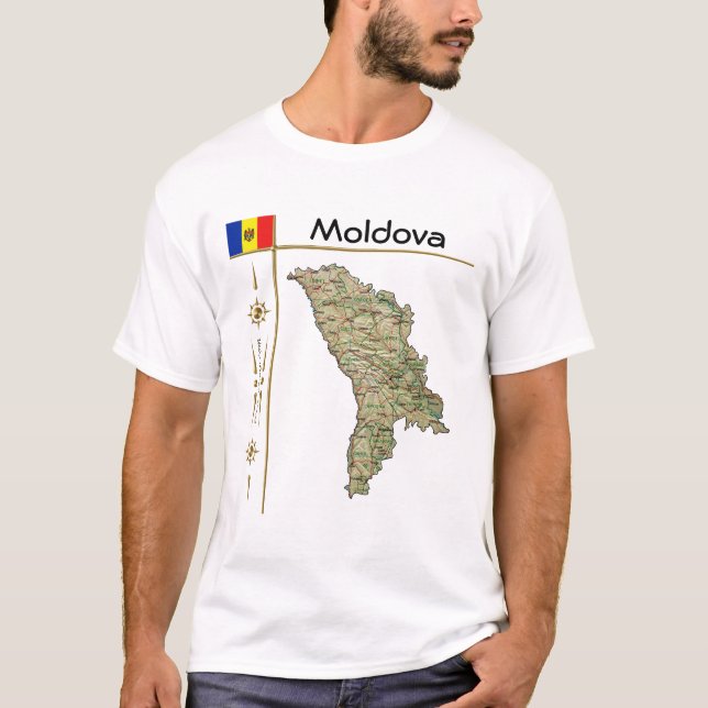 Mapa da Moldávia + Sinalizador + Título T-Shirt (Frente)