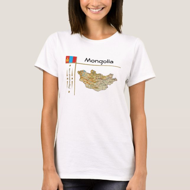 Mapa da Mongólia + Sinalizador + Título T-Shirt (Frente)