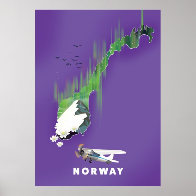 Mapa da Noruega - poster de impressão ilustrado. (Frente)