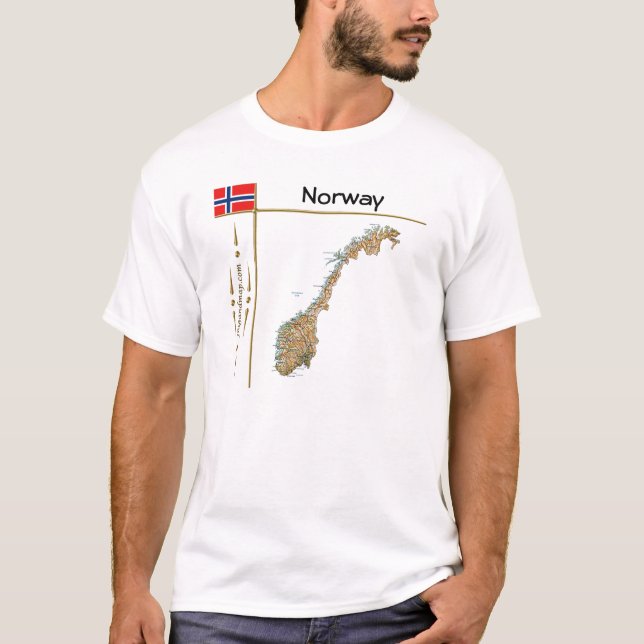 Mapa da Noruega + Sinalizador + Título T-Shirt (Frente)