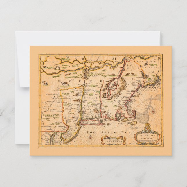 Mapa da Nova Inglaterra do Século XVII Colonizaçõe (Frente)