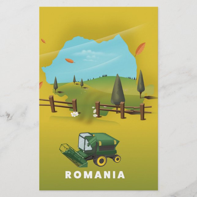 Mapa da Romênia - poster de impressão ilustrado. (Frente)