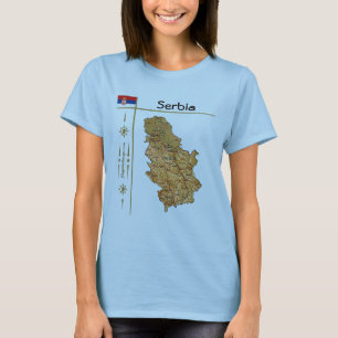 Mapa da Sérvia + Sinalizador + Título T-Shirt