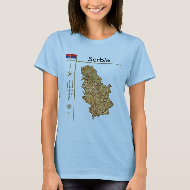 Mapa da Sérvia + Sinalizador + Título T-Shirt (Frente)
