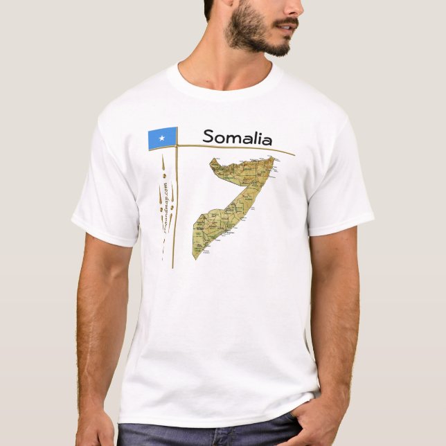 Mapa da Somália + Sinalizador + Título T-Shirt (Frente)