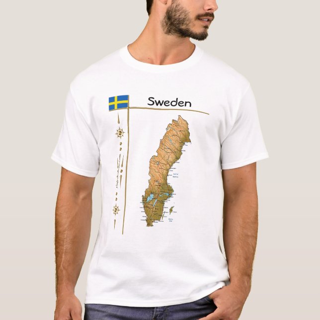 Mapa da Suecia + Sinalizador + Título T-Shirt (Frente)