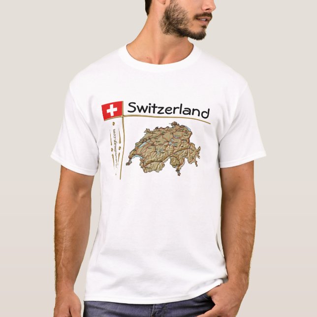 Mapa da Suiça + Sinalizador + Título T-Shirt (Frente)