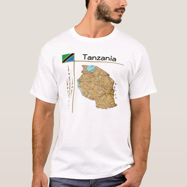 Mapa da Tanzânia + Sinalizador + Título T-Shirt (Frente)