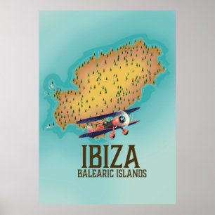 Mapa das Ilhas Ibiza Baleares poster