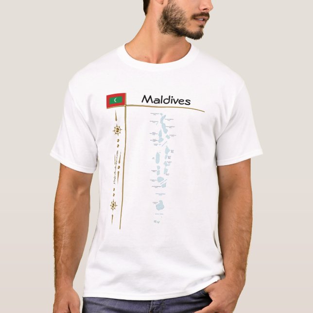 Mapa das Maldivas + Sinalizador + Título T-Shirt (Frente)