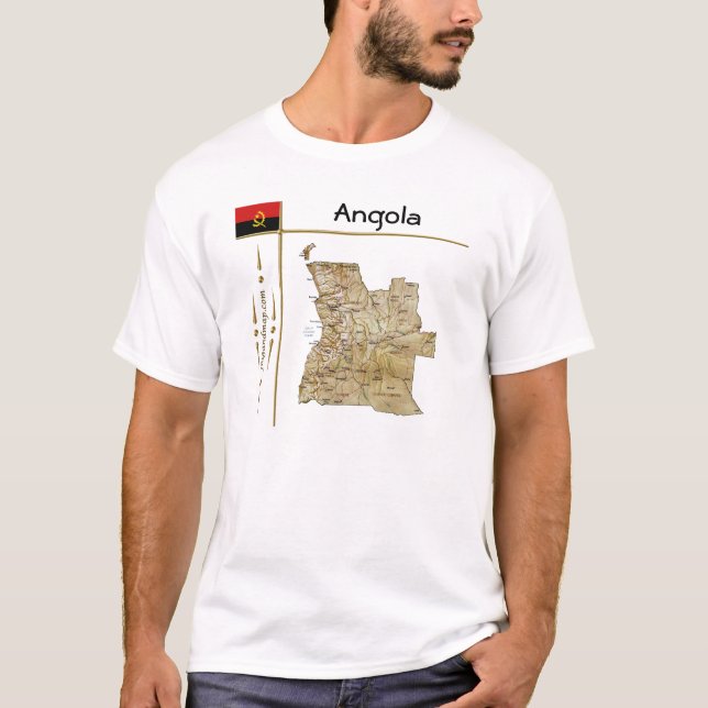 Mapa de Angola + Sinalizador + Título T-Shirt (Frente)