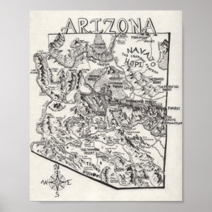 Mapa de Arizonas Desenhada à Mão POSTER