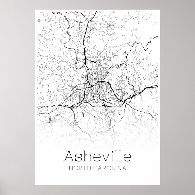 Mapa de Asheville - Carolina do Norte - Poster do  (Frente)