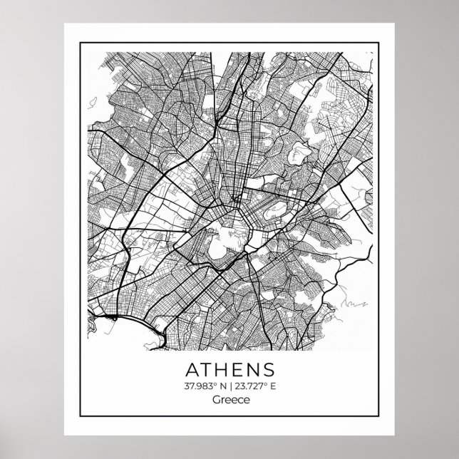 Mapa de Atenas - Poster do Mapa Preto e Branco de  (Frente)