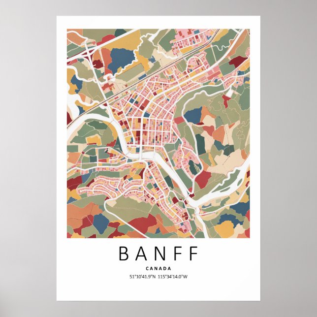 Mapa de Banff Alberta Poster | Arte de Parede de C (Frente)