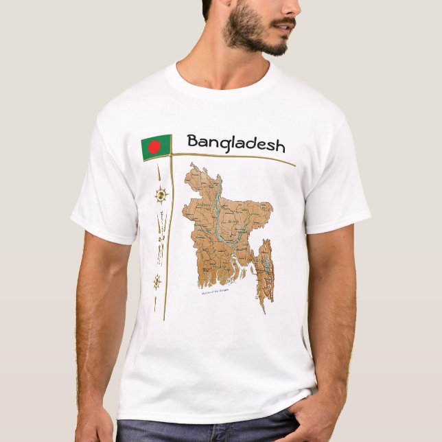 Mapa de Bangladesh + Sinalizador + Título T-Shirt (Frente)