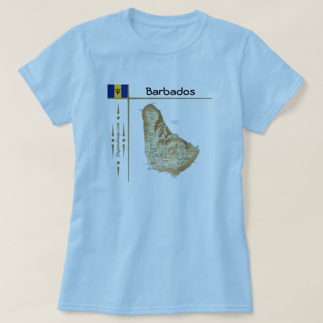 Mapa de Barbados + Sinalizador + Título T-Shirt (Frente do Design)