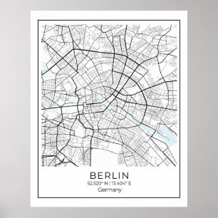 Mapa de Berlim - Poster do mapa preto e branco de