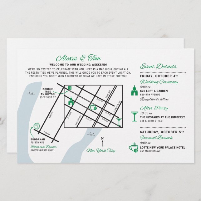 Mapa de Boas-vindas do Fim de Semana do Casamento  (Frente/Verso)