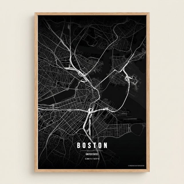 Mapa de Boston Noir Impressão Arte de Parede da Ci (Criador carregado)