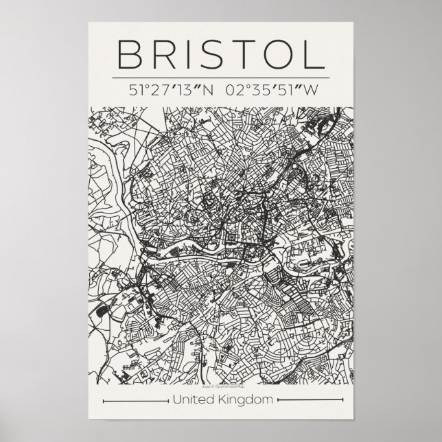 Mapa de Bristol em Poster – Arte Urbana Minimalist (Frente)