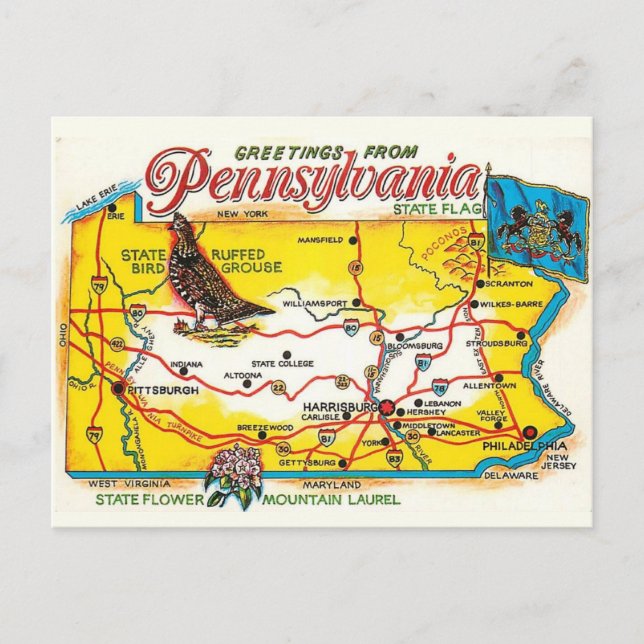 Mapa de cartão postal da Pensilvânia (Frente)