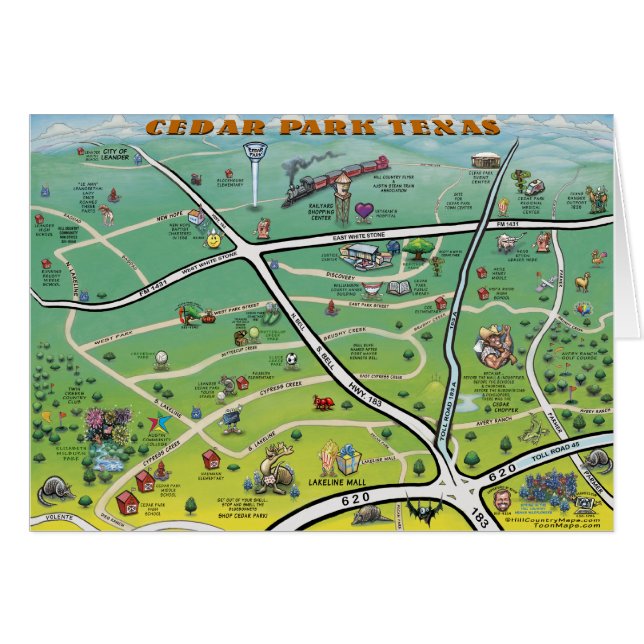 Mapa de Cartões do Cedar Park Texas (Frente Horizontal)