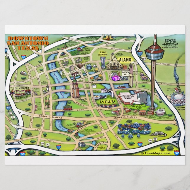 Mapa de Cartoons de San Antonio centro (Frente)