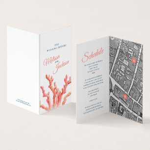 Mapa de casamento da cor d'água da coral e cartão