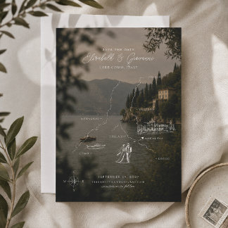 Mapa de Casamento Minimalista do Lago Como em Arte