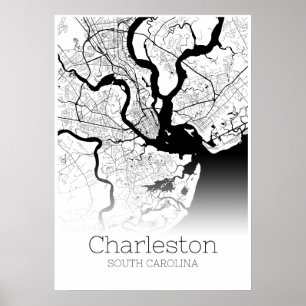 Mapa de Charleston - South Carolina - poster do